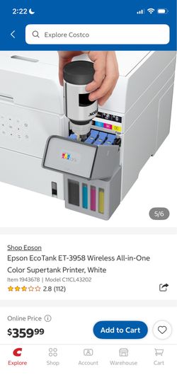Epson Eco Tank ET-3958 Wireless All-in-One Color Supertank Printer, White