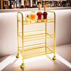 NEW Gold 3-Tier Bar Cart with Locking Wheels