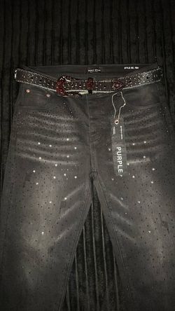 Black PURPLE JEANS engraved rhinestones and skulls