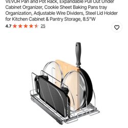 Pan and Pot Rack, Expandable Pull Out Under Cabinet Organizer
