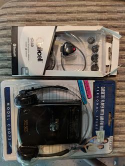 Bluetooth headphones and cassette player with AM FM radio both