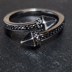 Ink & Ice Black Diamond Bypass Ring in black rhodium-plated sterling silver. 