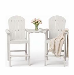 C) Set of 2 high Adirondack chairs for balcony, oversized Adirondack chairs, enlarged bar stools with wood grain, weatherproof for terrace, patio, poo