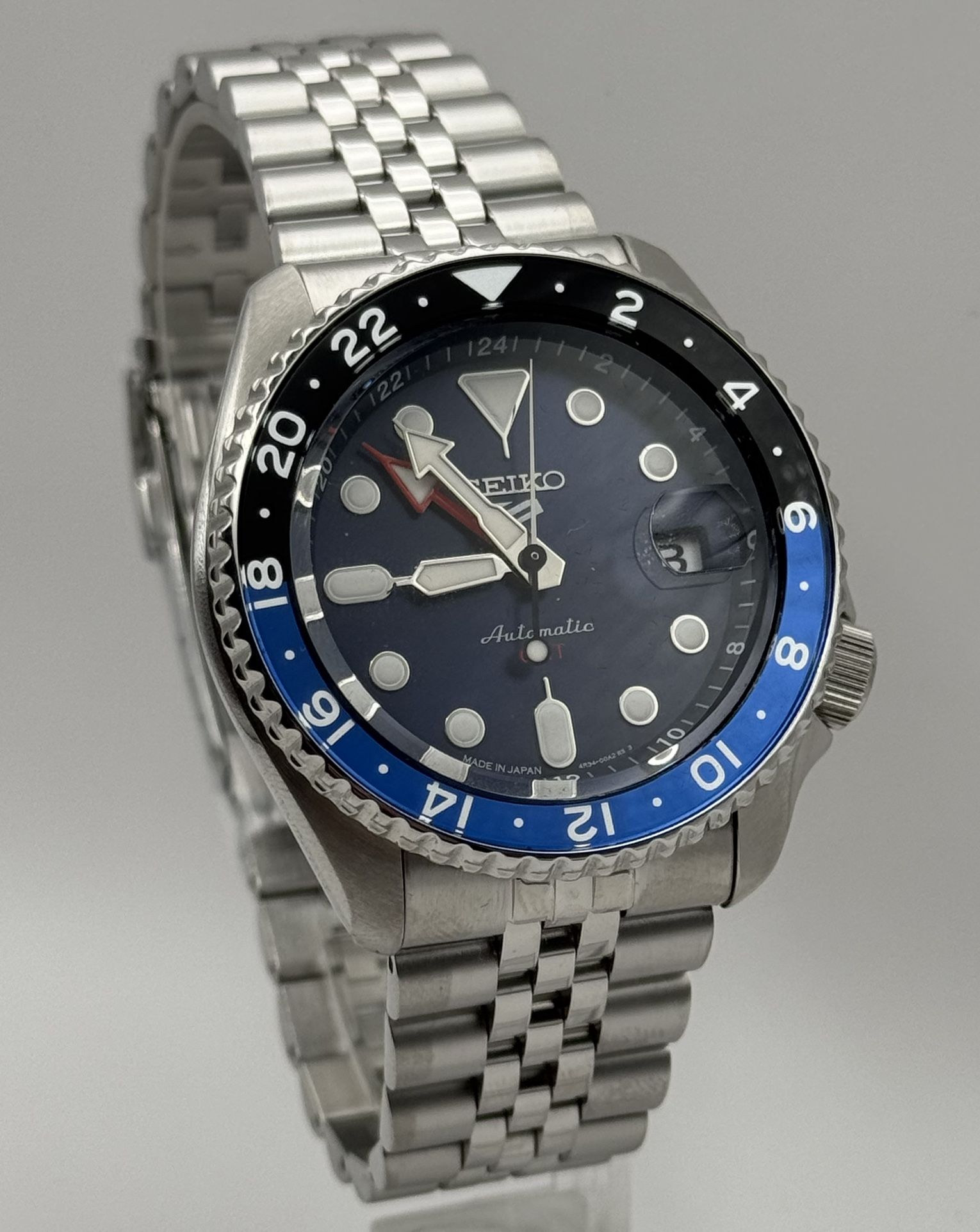 Seiko 5 Sports Stainless Steel 42.5 MM GMT Automatic Blue Dial Watch SSK003K1