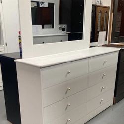 8 Drawer White With Mirror 