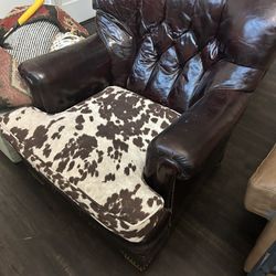 Leather Chair with Cow Cushion