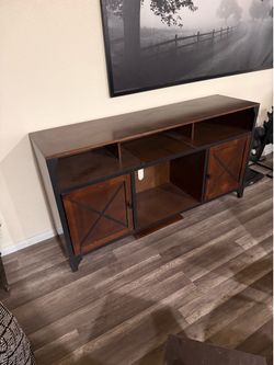 Rustic Industrial Wood and Metal TV Stand - Great Quality