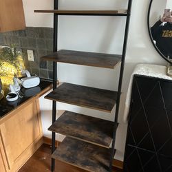 Industrial Ladder Shelf with Dark Wood Shelves