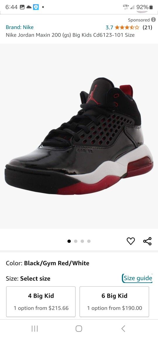 Nike Air Jordan Maxin 200 CD6123 001 Size 4y