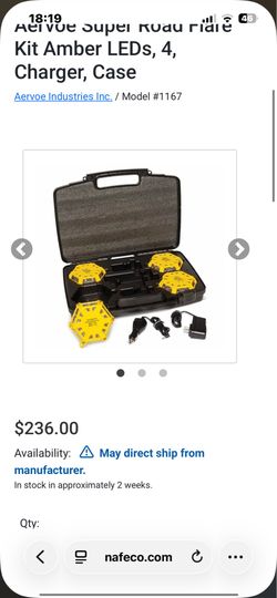 Aervoe Super Road Flare Kit Amber LEDs, 4, Charger, Case