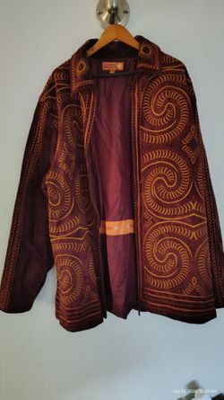Embroidery thread & leather Suede designer Coat