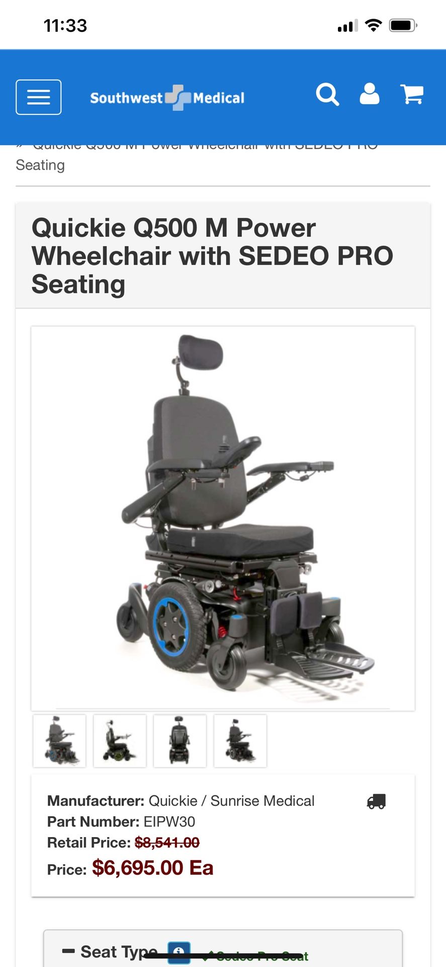 New Quickie 500 M Wheel Chair