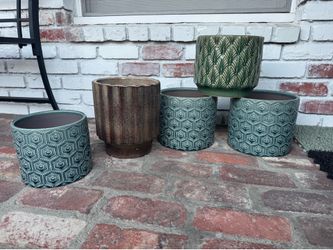 5 Brand New Ceramic Glazed Planter Pots  Art Deco