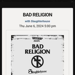 Bad Religion June 6th 2024 Tickets (Sold Out Show)