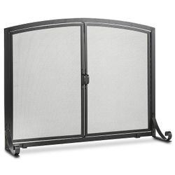 Black Freestanding Flat Steel 2-Panel Fireplace Screen for Indoor Living Room