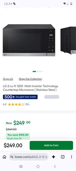 LG 2 cu ft 1200W Countertop Microwave Stainless Steel