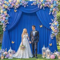 Royal Blue Backdrop Curtains Wrinkle Free Royal Blue Photo Backdrop Drapes Polyester for Wedding Birthday Party Photo Graduation Background Backdrop D
