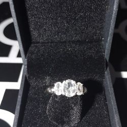 Sterling Silver Lab Created White Sapphire 3 Stone Ring Size 8