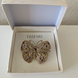 Vintage Gold tone Dark & Light Purple Rhinestone Butterfly Brooch Pin

