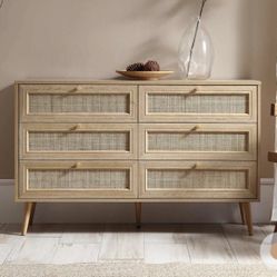 Brand New Frances Woven Rattan 6 Drawer Dresser, Natural