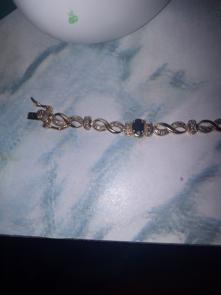 Ross Simons Sapphire Diamond Accent Bracelet-Designer Gold over Sterling Silver Link Bracelet