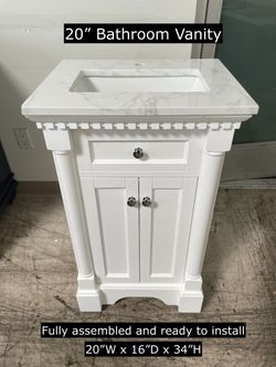 20" Bathroom Vanity with Engineered Marble Countertop and Solid Wood Frame Cabinet #3342