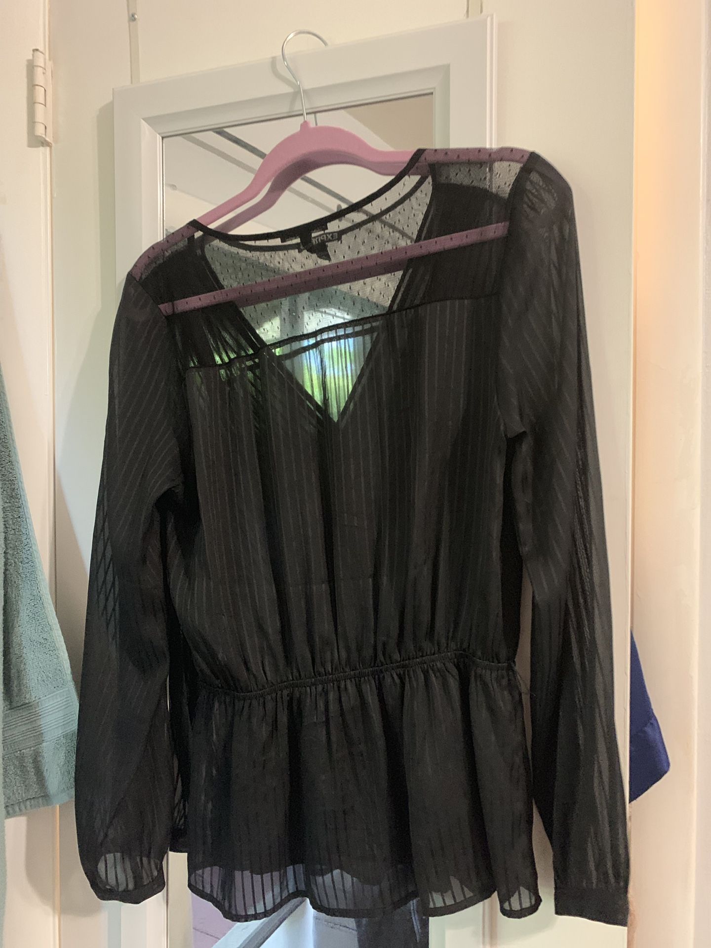 Express faux wrap tie front sheer blouse - M
