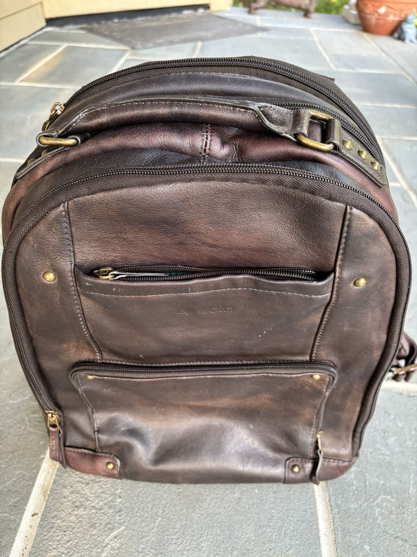 Solo Brown Leather Laptop Backpack
