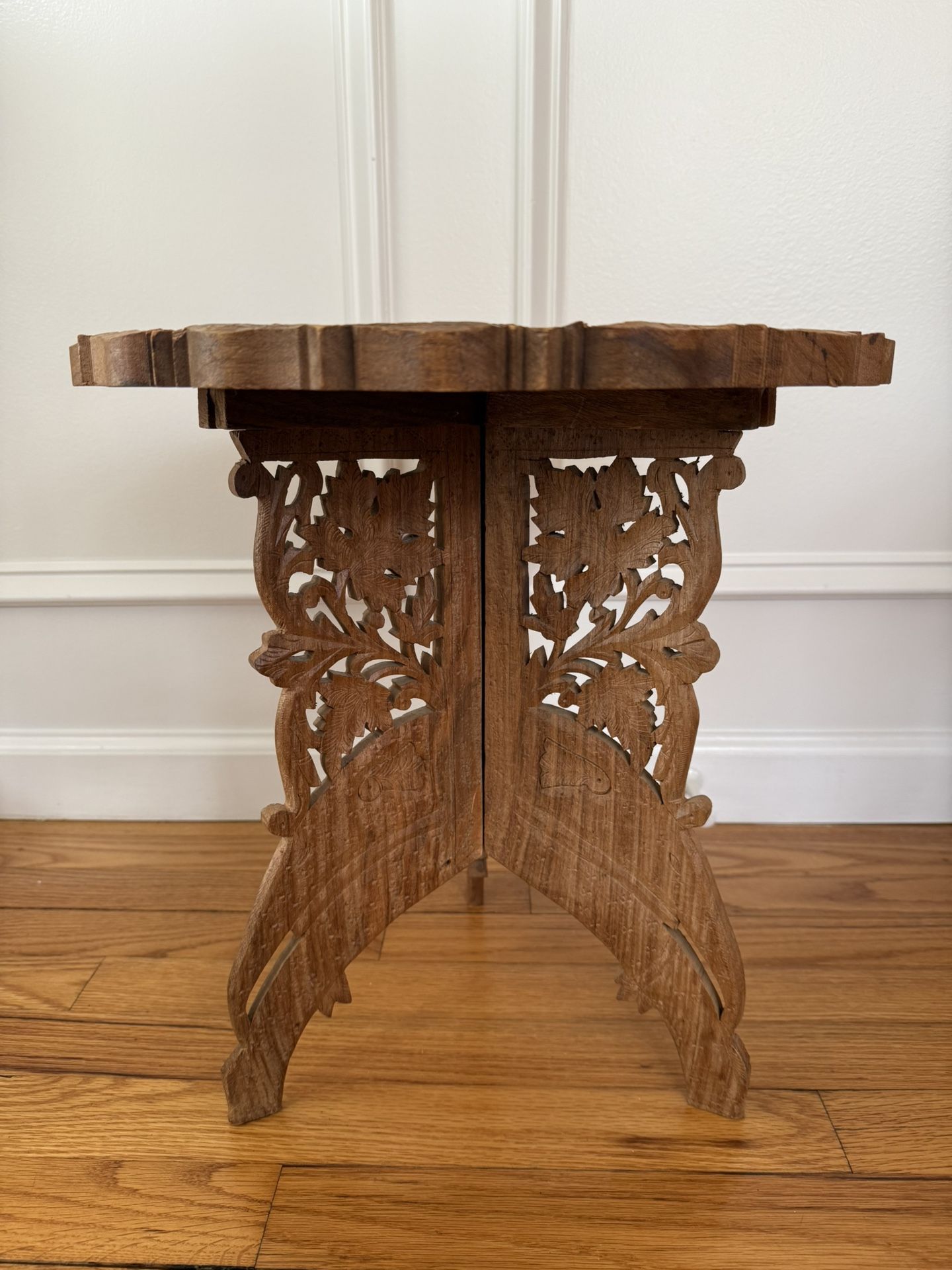 Antique Wooden Table, Maple Leaf Floral Design, Comes Apart For Easy Storage