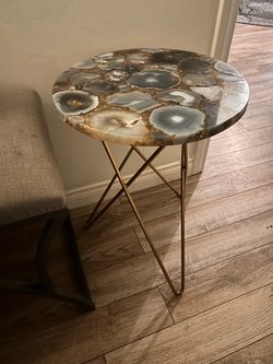 2 Agate side tables- brass and chrome legs