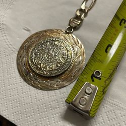 Silver Medallion With Chain Aztec Calendar