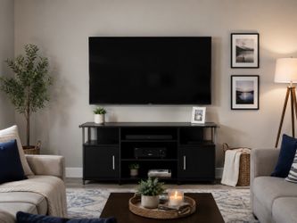 Modern Black TV Stand with Storage – Great Condition!