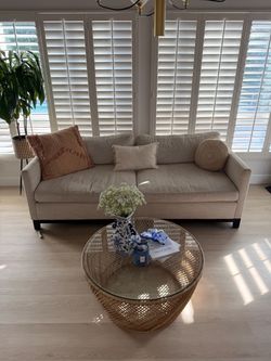 Beige Fabric Sofa with Black Legs