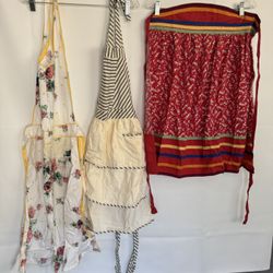 3 Cotton Kitchen Aprons 2 Halter And 1 Vintage Waist —they do have stains that I have not tried removing 