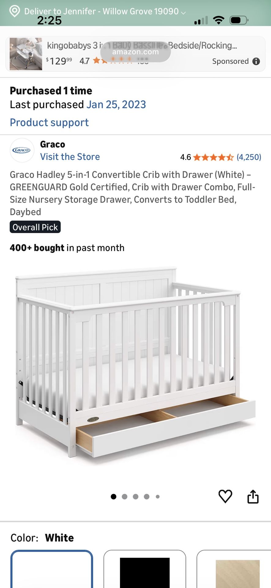 Graco Hadley 5-1 Convertible Crib & Mattress Like New
