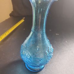 Fenton  Grape & Cable Ruffled & Crimped Vase Tiara Blue