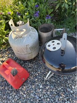 Grill Gas Can Propane tank full Charcoal Chimney