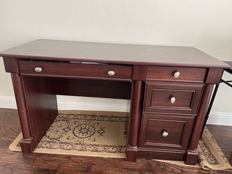 Traditional Dark Wood Executive Desk with Keyboard Tray and File Drawer