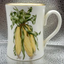 Vintage 1982 Fitz and Floyd Vegetable Harvest Corn Mug Porcelain Japan Gold Rim