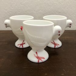 Vintage 1950’s Westmoreland Milk Glass Chick Chicken Hen Egg Cups Set Of 3