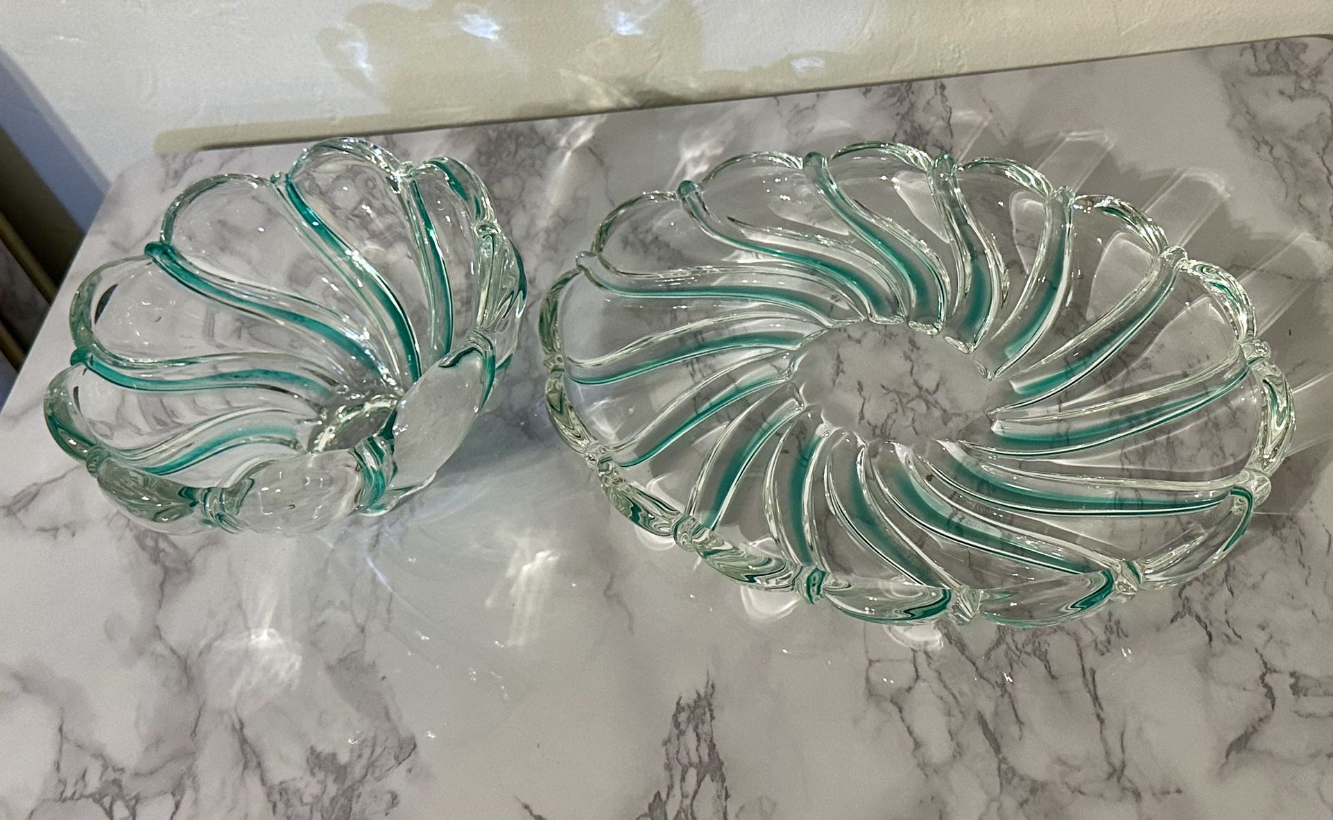 Vintage Mikasa Lead Crystal Peppermint Swirl / Green Swirl Germany Original Walter Glass Dish and bowl