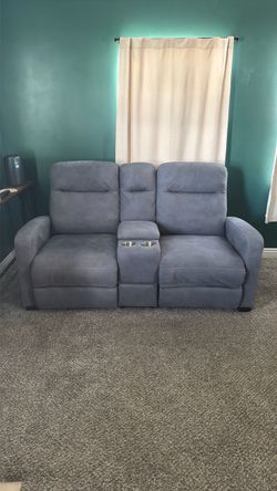 Couch - Gray Reclining Loveseat with Center Console