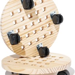 Two Wooden Plant Caddy with Wheels