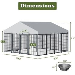 Brand New In Box 10'x10' Outdoor Dog Kennel All Weather Covered Tarp, Feeding Door & BOWLS, Galvanized Metal Heavy Duty Dog Cage Corral De Mascota NEW