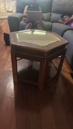 Dark Brown Hexagonal Glass Top Coffee Table