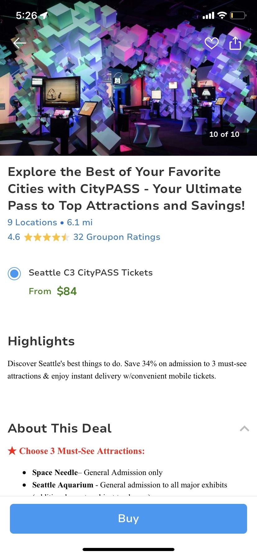 Seattle City Pass x2 Adults $125 ($168 Value )