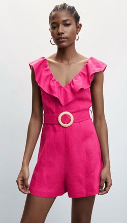 Mango Hot Pink Linen Romper with Matching Belt