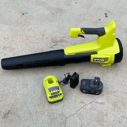 RYOBI ONE+ 18V 100 MPH 350 CFM Cordless Battery Variable Speed Jet Fan Leaf Blower with 4.0 Ah Battery and Charger