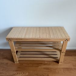 SONGMICS Shoe Rack Bench 3-Tier Bamboo Shoe Organizer for Entryway,Natural