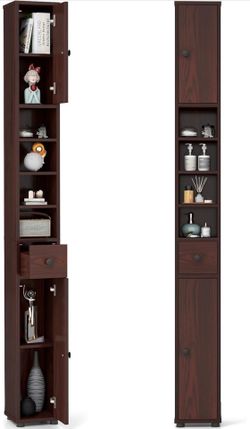 Tangkula Tall Slim Bathroom Storage Cabinet, 71" Freestanding Bathroom Cabinet w/ 2 Doors, 1 Drawer & 5 Adjustable Shelves, Floor Narrow Tower Cabinet